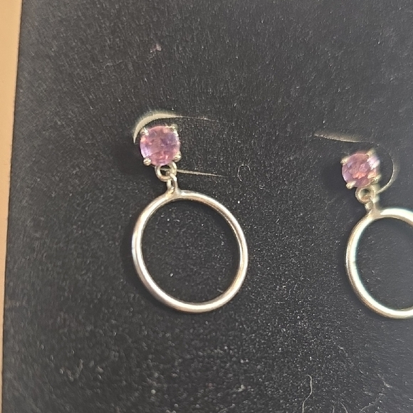 Elegant Silver and Purple Hoop Earrings - Picture 3 of 3